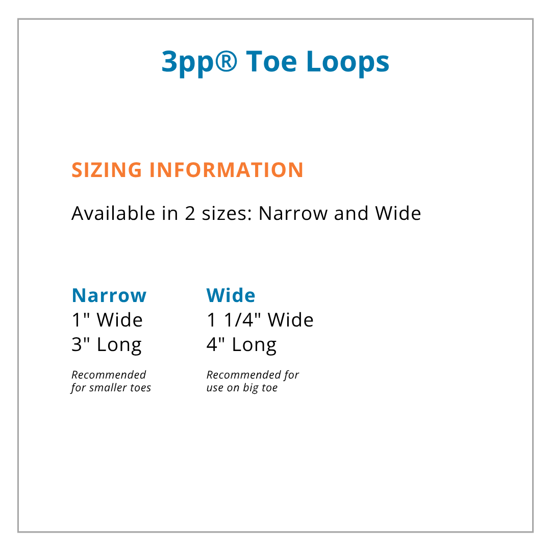 Sizing information for 3pp Toe Loops on a white background