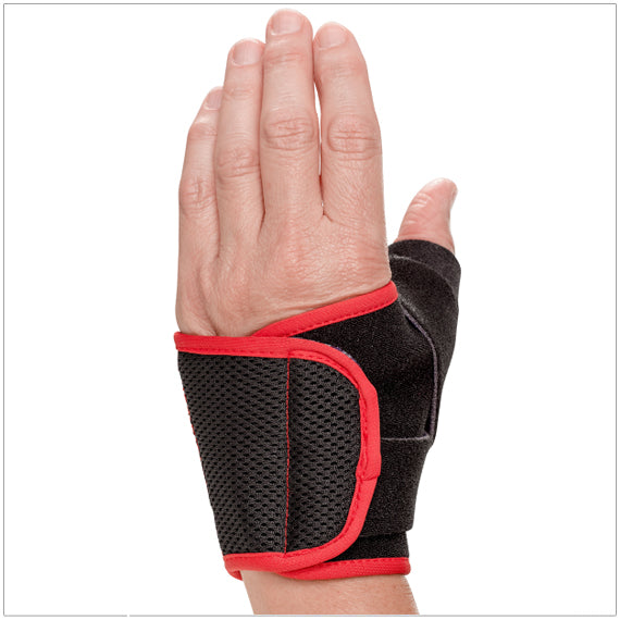 The 3pp Design Line Thumb Splint available in red trim is a non-bulky fully adjustable brace allows you to customize the compression and support level for optimal comfort.